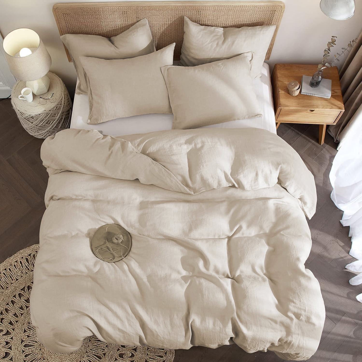 NAYOROOM 100% Organic Cotton Duvet Cover Full Size, 3 Pieces Double Layer Cotton Gauze Bed Set Duvet Cover,Beige
