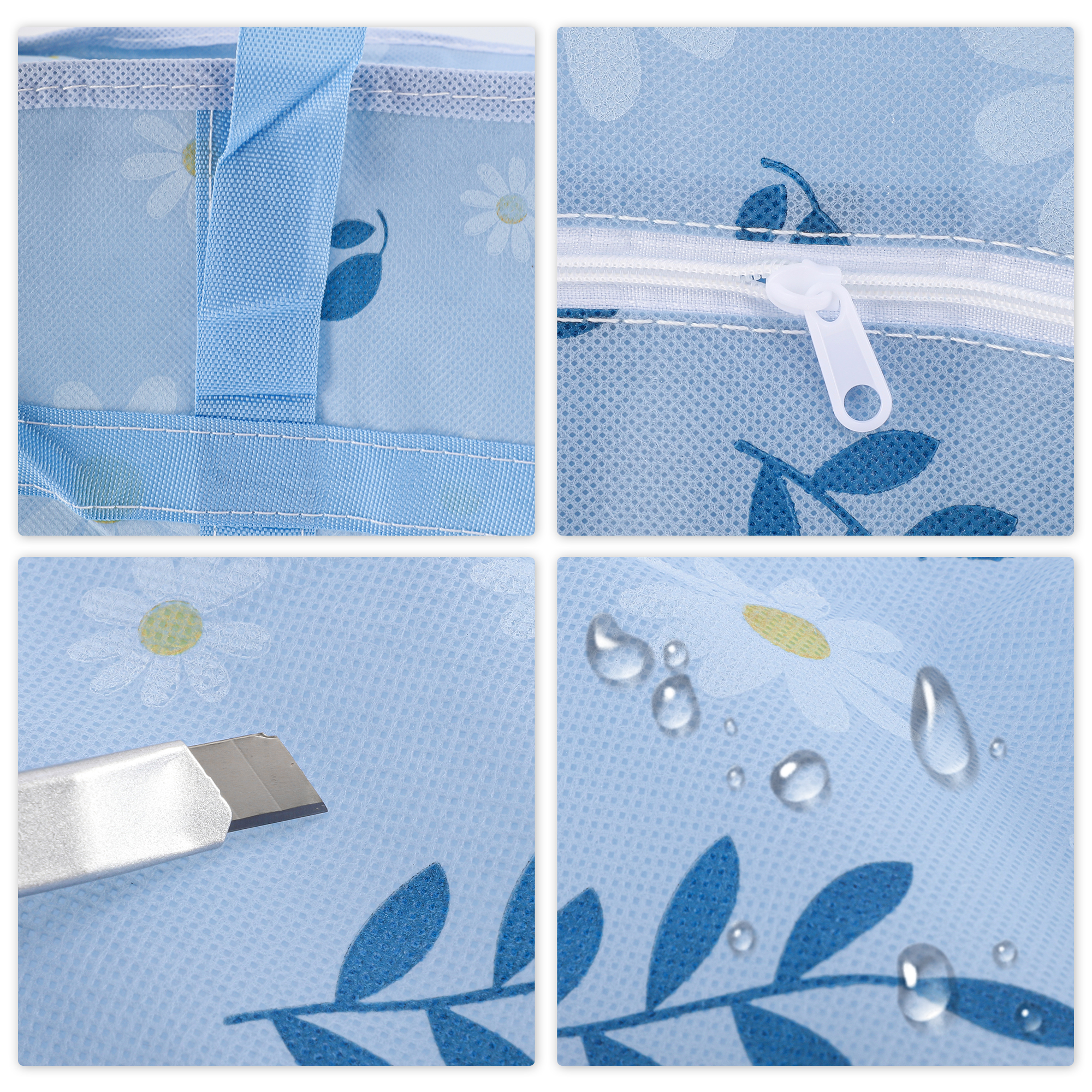 Unique Bargains Durable Dog Pattern Storage Bag Storage Bins 1 Pc Blue Daisies X-Large