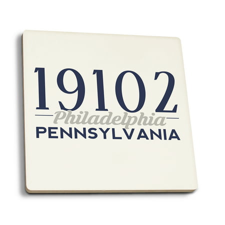 Philadelphia, Pennsylvania - 19102 Zip Code (Blue) - Lantern Press Artwork (Set of 4 Ceramic Coasters - Cork-backed,