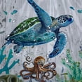 thumbnail image 5 of Orinice  Nautical Coastal Turtle Shower Curtain for Bathroom, Ocean Sea Octopus and Jellyfish on Vintage Grey Wood Fabric Shower Curtain with Hooks, Underwater Bathroom Curtain Shower Set,  36x72, 5 of 7