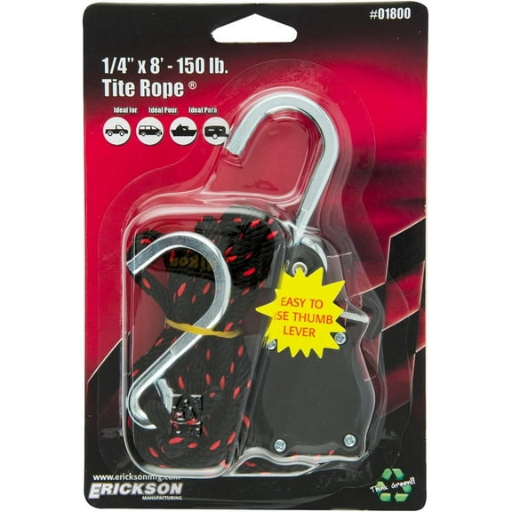 Erickson Ratchet Strap 8 Ft - 150 Lb Load Capacity - 8' Black