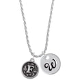 thumbnail image 1 of Delight Jewelry Silvertone Antiqued Round Seal - Initial - F - Silvertone Script Initial Disc - W - Charm Necklace, 20"+3", 1 of 4