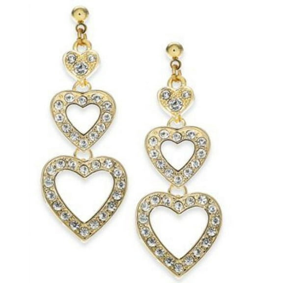 New Gold Crystal Triple Heart Drop Earrings $40.00