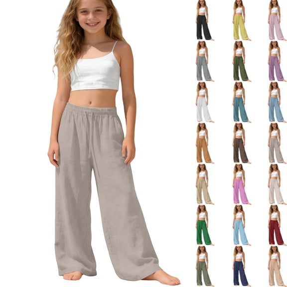 Bmisegm Girls Pants Stylish and Comfortable Casual Soft Everyday Wear with Elastic Waist Playful Outdoor School Trousers for Girls for Age 4-15 Grey_001,10-11 Years