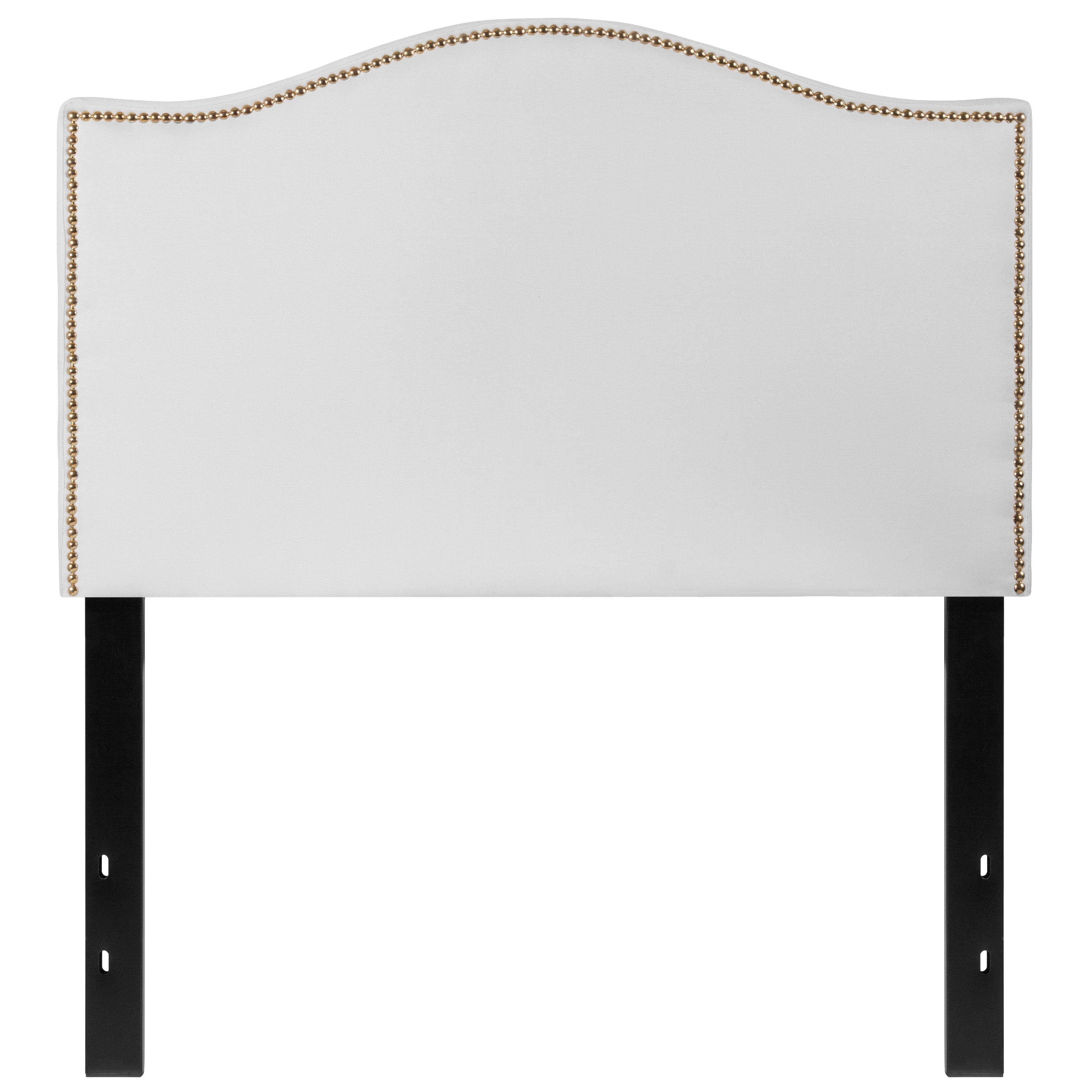 BizChair Upholstered Twin Size Arched Headboard with Accent Nail Trim in White Fabric