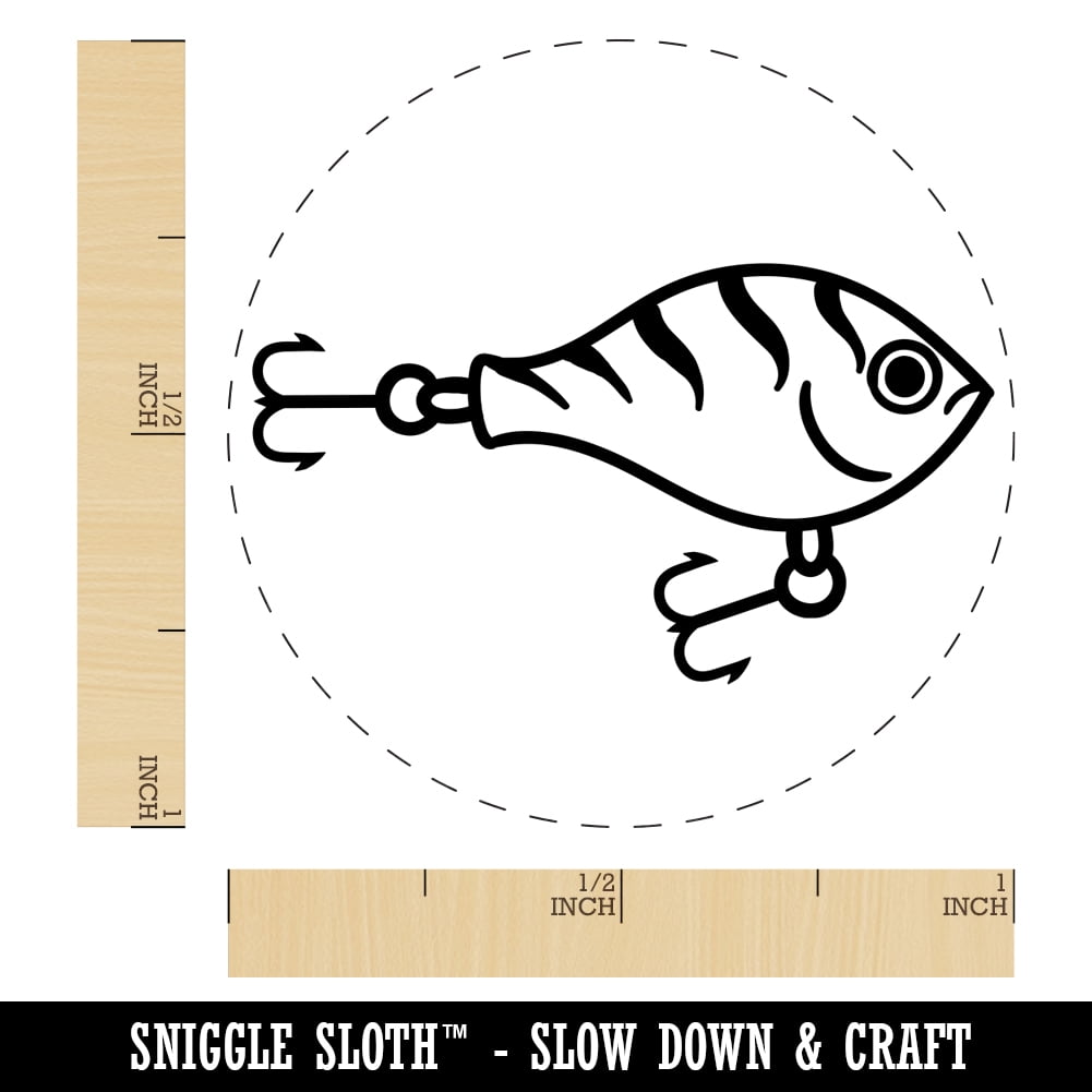 Fishing Lure Bait Self-Inking Rubber Stamp Ink Stamper - Blue Ink - Large 1-1/2 Inch