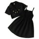 thumbnail image 1 of Chaqueta Elegante Verano para niñas pequeñas, traje de manga corta de Color sólido, chaqueta, vestido con tirantes, conjunto de trajes de dos piezas para niños, ropa,blazer moda（Negro， 3-4 años), 1 of 5
