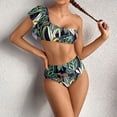 thumbnail image 2 of Bikini HUOGUO con estampado de hojas y volantes de cintura alta para mujer, 2 of 2