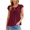 thumbnail image 1 of Hyknon Hauts pour Femmes Mode Mignon Nœud devant Blouses Super Douces Été Décontracté Manches Courtes à Volants Col Rond Chandail Couleur Unie Tendance Sortie Hauts, 1 of 4