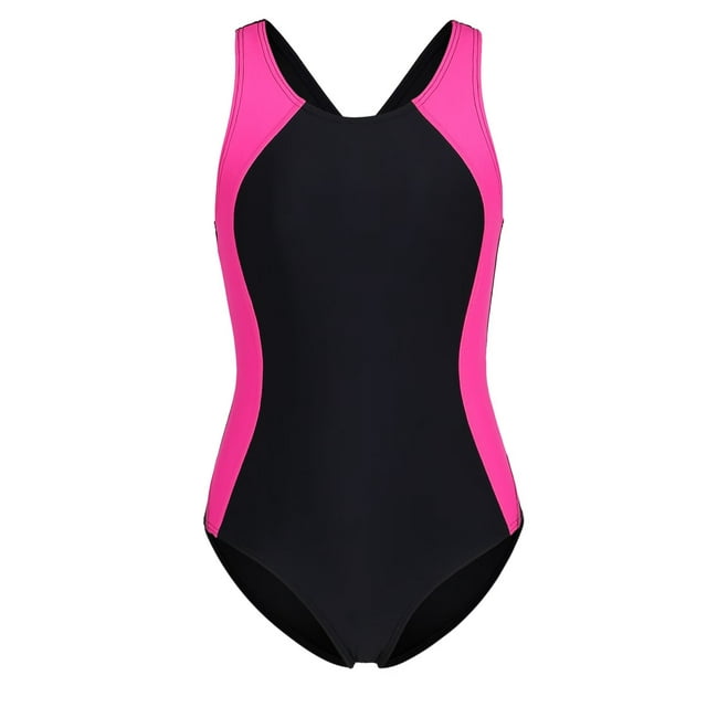 Charmo Color Blocked Swimwear for Girls Athletic One Piece Practice Swimsuits Racerback Competition Bathing Suits, Size 8-16