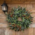 thumbnail image 4 of Olive Leaf Wreath Indoor Door Decoration – Faux Greenery Boxwood Garland with Ribbon Bow, Round Wall Hanging Front Door & Fireplace Décor, All-Season Home Accent, 4 of 4