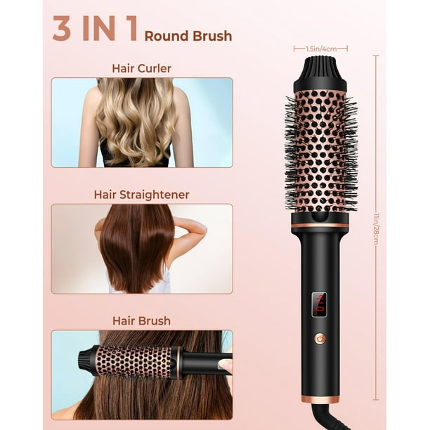 Hrenwivy Heated Round Brush 1.5 In Thermal Brush Curling Brush Curling Iron Heated Curling Brush Volumizing Brush ceramic Tourmaline Ionic Curling Co