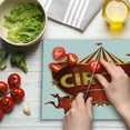 thumbnail image 3 of Circus Cutting Board, Circus Sign Baroque Style Big Top Enjoyment Theme Marquee Nightlife Retro, Decorative Tempered Glass Cutting and Serving Board, Large Size, Yellow White Red, by Ambesonne, 3 of 5