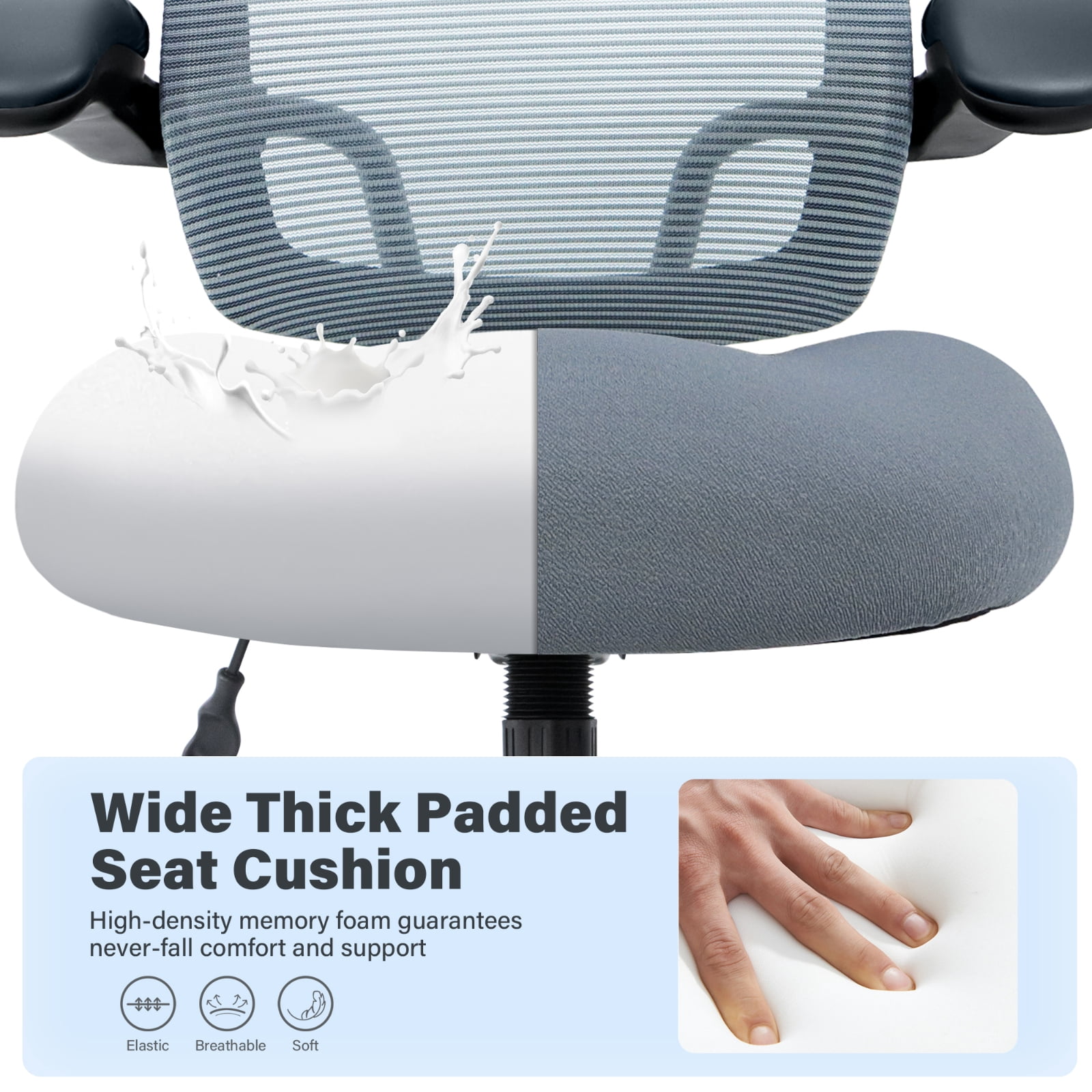 Big and Tall Office Chair 500 lbs, Heavy Duty Ergonomic Mesh Computer Chair with Wide Seat, Flip-up Armrests, Metal Base and Blade Wheels, Gray