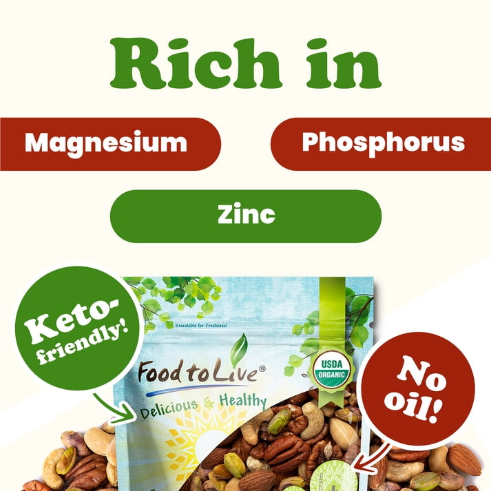 Organic Four Nuts Mix, 2 Pounds – Non-GMO, Vegan, Kosher, Bulk – by Food to Live