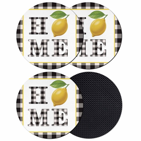 Lemon Coasters Set of 4, Absorbent Coasters for Drinks, Summer Botanical Black White Plaid Pastoral Coaster for Desk Coffee Table Protection, Home Decor House Warming Gifts 4"
