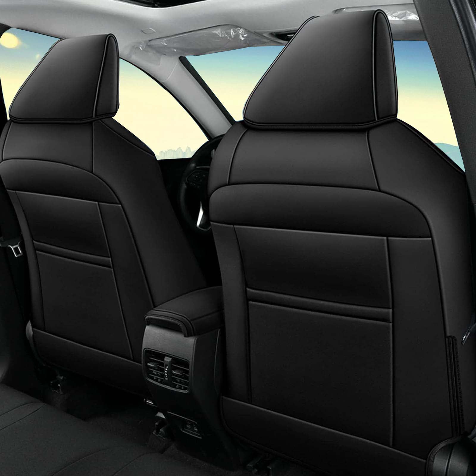 AOMSAZTO Custom Fit Seat Covers for Toyota RAV4: 2019 2020 2021 2022 2023 2024 2025 LE XLE XLE Premium Limited-Faux Leather Full Set Compatible Airbag Seat Protector Black&Grey