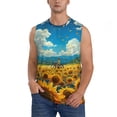 thumbnail image 2 of Lsque Field Bicycle Young Sunflower Print Men's Cotton Blend Sleeveless Muscle Shirts (S-3XL)- Moisture Wicking, Odor Protection, UPF 30+,Small, 2 of 8