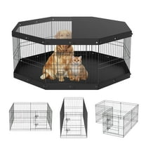 KFFKFF Dog Playpen 8 Panels Foldable Metal Dog Exercise Pen with Cover and Pad