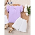 thumbnail image 3 of 7Y Little Girls Outfits 7Y Girls 2PCS Summer Short Sets Little Girls Short Sleeve Round Neckline Top Shorts Set Purple, 3 of 9