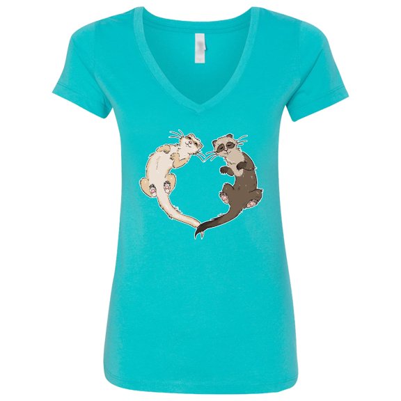 Inktastic Cute Ferret Heart Women's V-Neck T-Shirt