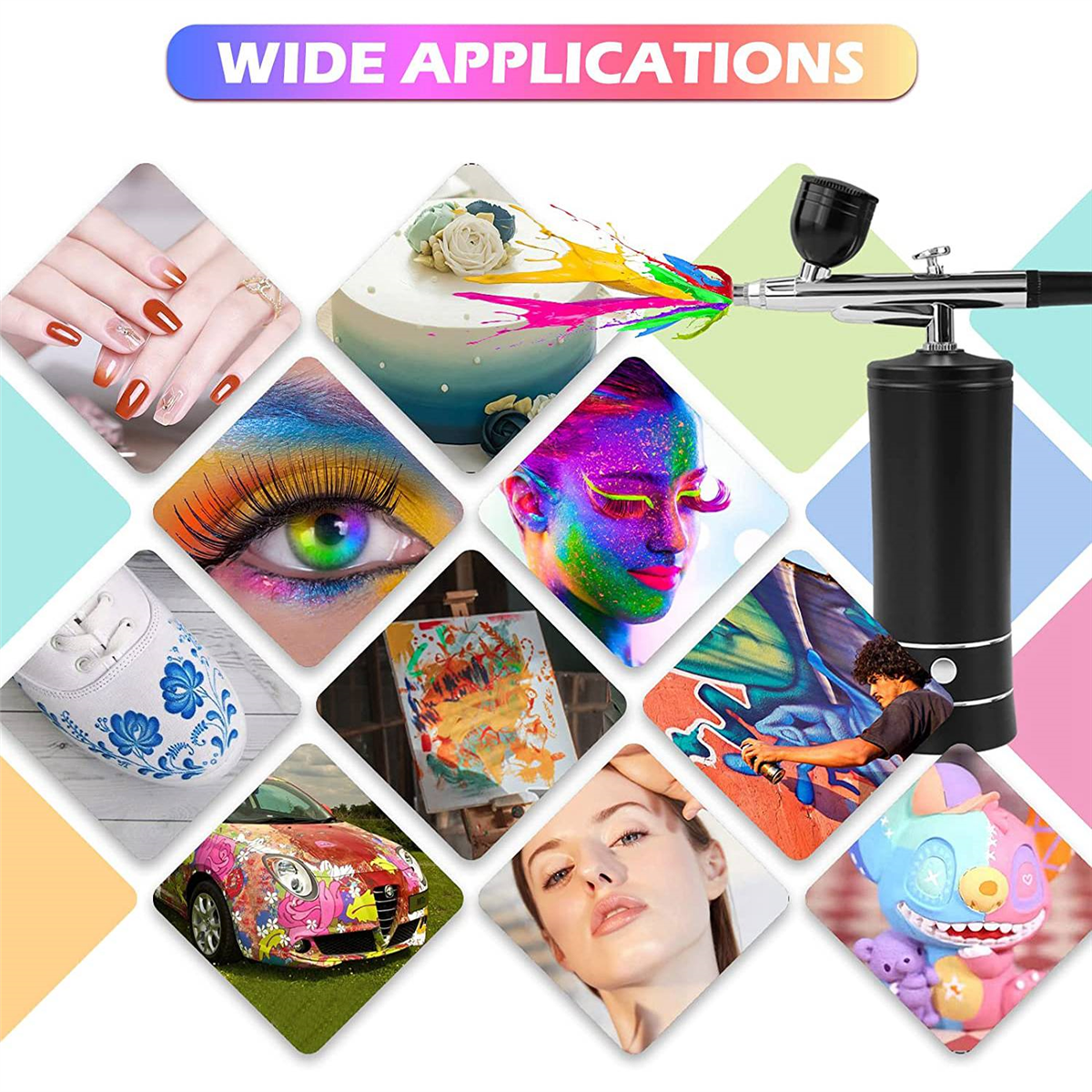 Kit with Compressor, Rechargeable Portable High Pressure Air Brushes with 0.3mm Nozzle