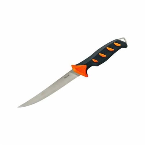 Buck 144 Hookset 6" Fresh Water Fillet Knife - Orange/Gray, Freshwater Fishing Knife, Fillet Knife, Anti-Slip Rubber Handle and Plastic Sheath, 6" Fixed Blade, 100% Lifetime Warranty, Heat Treated Bla
