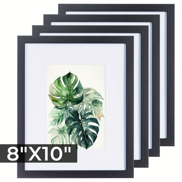 4pcs Photo Frame Set in Natural, Dark Brown & Black - Contemporary Wall Art for Home and Office Decor, Rectangular Wooden Frames for Posters and Collages