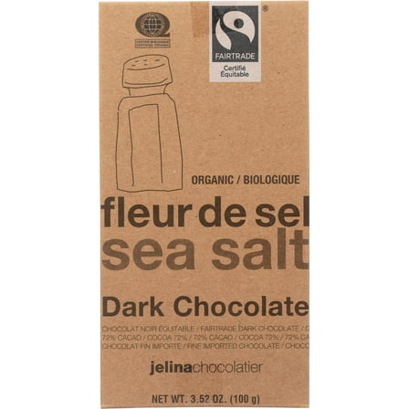 Jelina Chocolatier Organic Sea Salt Dark Chocolate, Fair Trade, Kosher, 3.52 Ounce (Pack of 8)