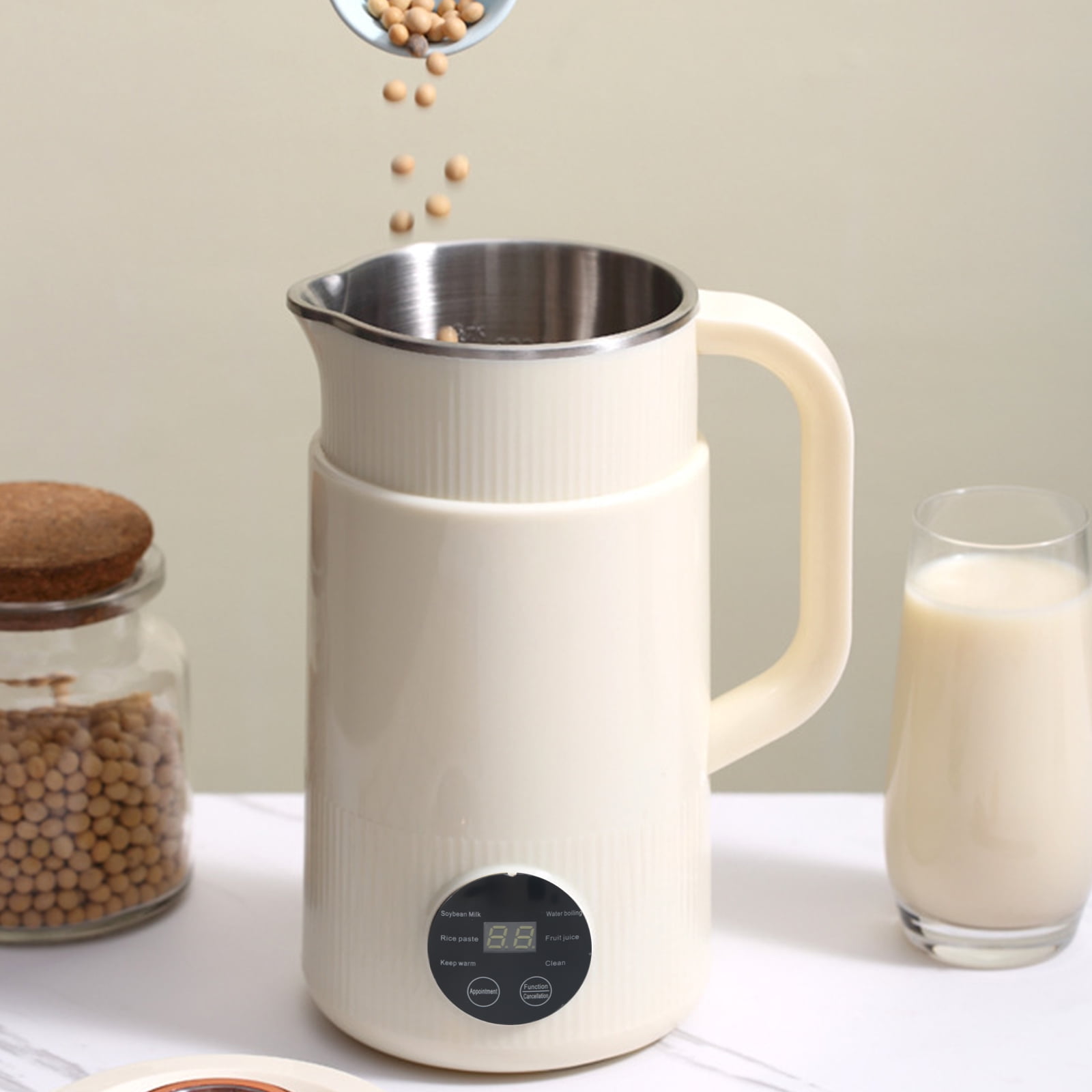 DISHUECO Automatic Nut Milk Maker, 6-in-1 Soy Milk Maker 27oz for Homemade Almond, Oat, Coconut, Soy, Plant-Based Milk and Non-Dairy Beverages, with 12H Timer/Self-Clean/Keep Warm/Boil Water, White