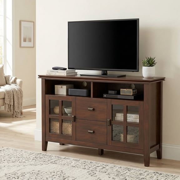 Simpli Home Artisan 48 inch Wide Solid Wood TV Stand in Russet Brown For TVs up to 55 inches