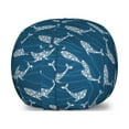thumbnail image 1 of Fish Storage Toy Bag Chair, Ocean Whales in Flowering Details Deep Sea Aquatic Animals Marine Repetition, Stuffed Animal Organizer Washable Bag, Small Size, Night Blue and White, by Ambesonne, 1 of 3