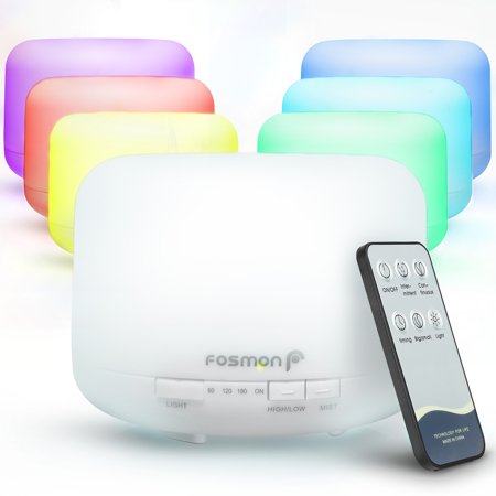 Essential Oil Diffuser Elevate Fosmon Ultrasonic 500mL/16.9oz Large Essential Oil Diffuser Aroma Diffuser Cool-Mist Humidifier with 7 LED Mood & 4 Timer Setting with Auto Shut Off for Bedroom, Therapy, Office, Home with Remote ()