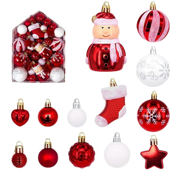FastXmas 72 Pcs Christmas Tree Hanging Ornaments, Christmas Decorations Red and Green Glitter Christmas Decorative Ball with Santa Pendants, Shatterproof Hanging Bauble Sphere for Xmas Tree Party