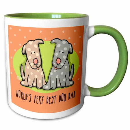3dRose World s Best Dog Dad Cute Cartoon Puppies Pets Animals - Two Tone Green Mug, (Best Leafy Greens For Dogs)