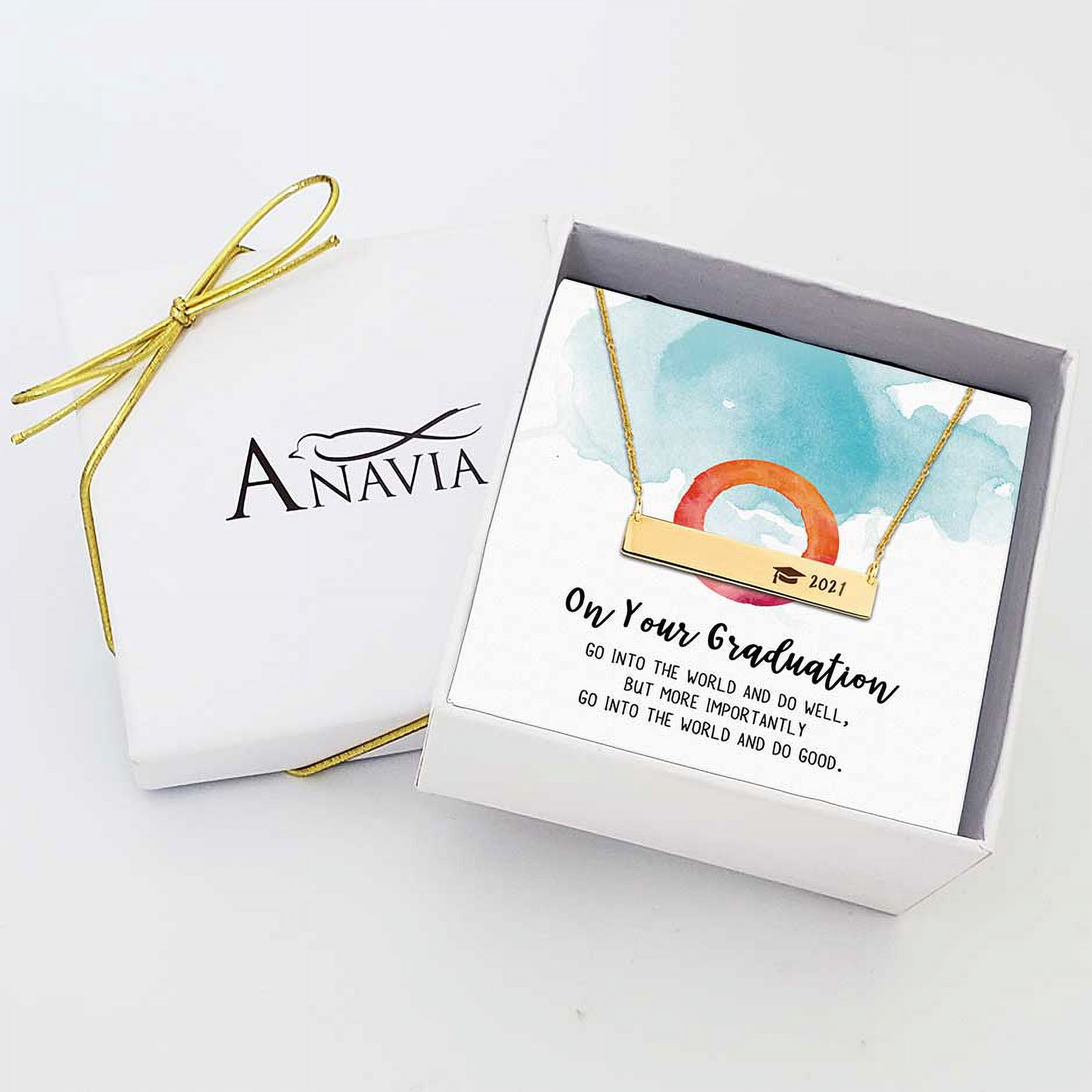 Anavia Graduation Gift for Her - High School | College Graduation Gift for Her -2021 Graduation Gifts for Daughter - Stainless Steel Bar Engraved Bachelor Cap Necklace