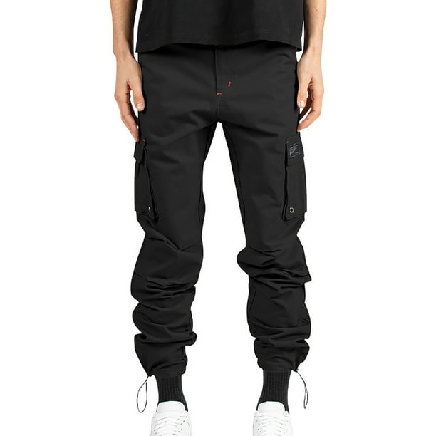 Pantalones largos de tela tejida para hombre con múltiples bolsillos, pantalones casuales de color sólido, pantalones de trabajo para hombre, pantalones de tela tejida