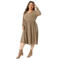 thumbnail image 3 of DARING DIVA Women's Plus Size V Neck Long Sleeve Ribbed Knit A Line Dress 2X Brown, 3 of 6