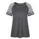 thumbnail image 3 of Camiseta de mujer con estampado de rayas, manga corta, blusa con cuello redondo, gris oscuro, L Eigraketly AP001776-33, 3 of 7