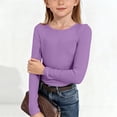 thumbnail image 2 of Breezora Girls Ribbed Knit Long Sleeve Tee Round Neck Slim Fit Casual Basic Top Stretchy Soft Everyday Pullover Shirt 150 Size Purple, 2 of 6