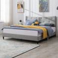 thumbnail image 5 of Mixoy Upholstered Linen Platform Bed Frame with Curved Headboard,Wood Slat Support Light Grey - King, 5 of 5