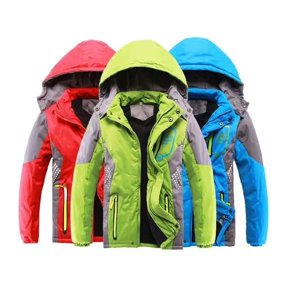 KYAIGUO 4-14Y boys Windproof Snow Jacket Coats for Toddler Kids Water Resistant Insulated Ski Jacket Teenagers Hooded Winter Thickened Padded Outerwear Jacket