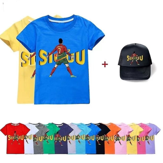 T-shirt à Manches Courtes Décontracté + Bonnet de Baseball pour Enfants Ronaldo 7 Imprimé