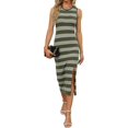 thumbnail image 5 of Womens Bodycon Summer Casual Midi Sundress Sleeveless Cute Hollow Out Knit Side Slit Striped Long Tank Dress, 5 of 5