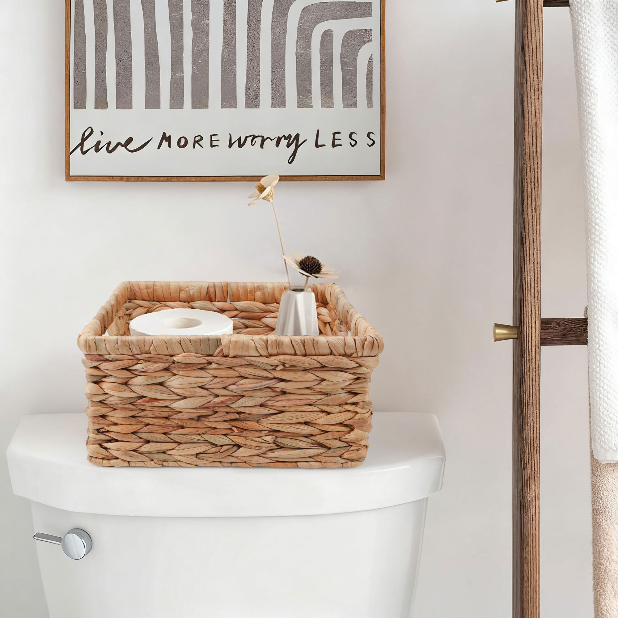 Hengbo 2pcs Handmade Water Gourd Storage Baskets with Handles - Large Rectangular Woven Baskets for Toilet Tank Tops, Home Miscellaneous Storage