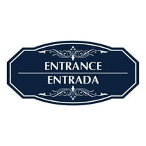 Signs ByLITA Victorian Entrance-Entrada Bilingual Sign (Navy Blue / White) - Medium