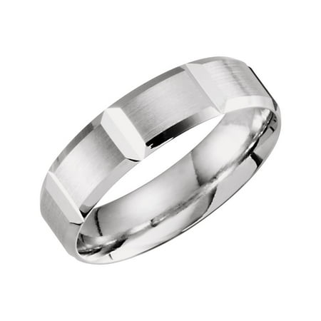 - 10k White Gold Size 10 6mm Polished Light Weight Grooved Beveled Band Ring - 5.0 Grams