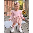 thumbnail image 4 of Cjfdfy Newborn Baby Girl Floral Romper Dress Lace Ruffles Long Sleeve Ribbed Knit Bodysuit and Headband Stocking Baby Vintage Clothes Infant Cute Coming Home Outfit 0-18M, 4 of 9