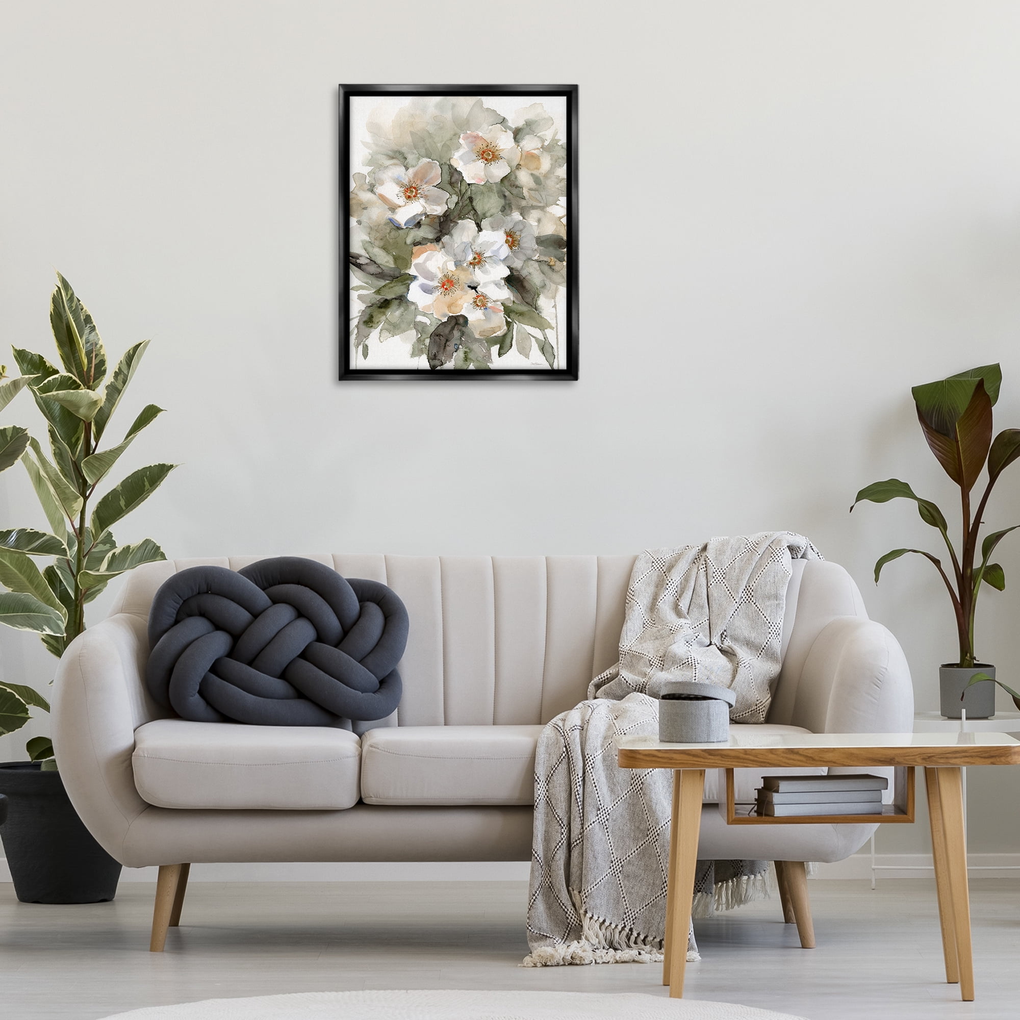 Stupell Industries Abstract Floral Bundle Plants & Flowers Painting Black Floater Framed Canvas Art Print Wall Art, 25 x 31