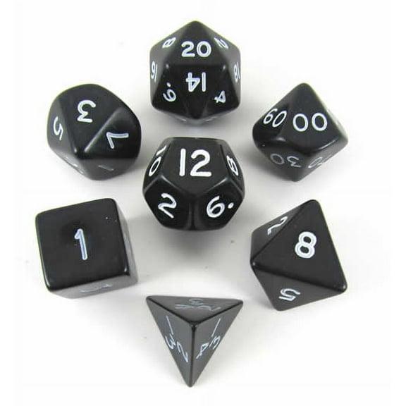 Black Jumbo Dice with White Numbers D6 24mm (15/16in) Set of 7 Koplow Games